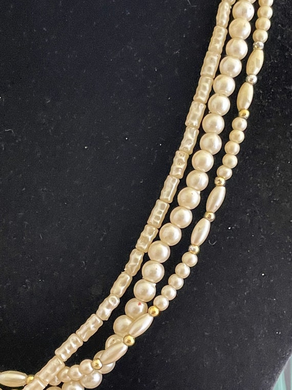 Multi strand faux pearl necklace - Vintage beaded… - image 2