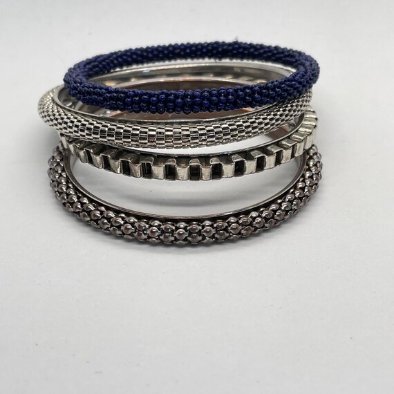 Instant Bangle Stack - Silver and Blue Narrow Met… - image 6