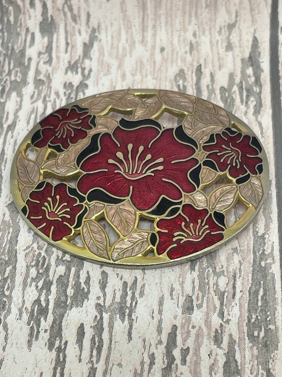 Cloisonne enamelled brooch - Fish renames  oval f… - image 1