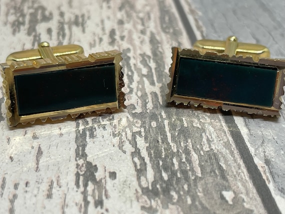Gold and black rectangular cuff links - vintage g… - image 1