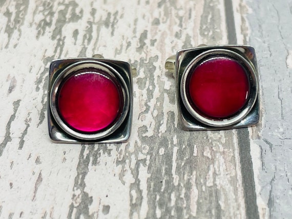 Mid century modern ruby red moonglow cuff links -… - image 5