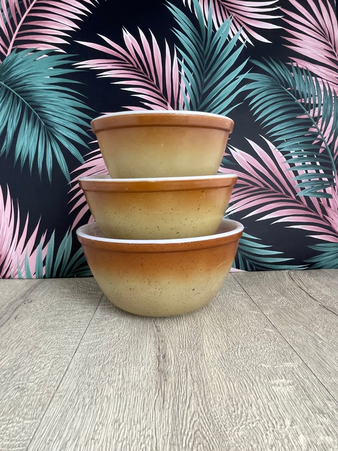 JAJ Pyrex Brown Speckle Mixing Bowl Set Set of Three Nesting Bowls Vintage Pudding Basin Set Etsy