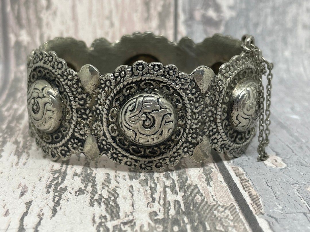 Indian Silver Oval Hinged Gothic Style Bangle for Women - Etsy