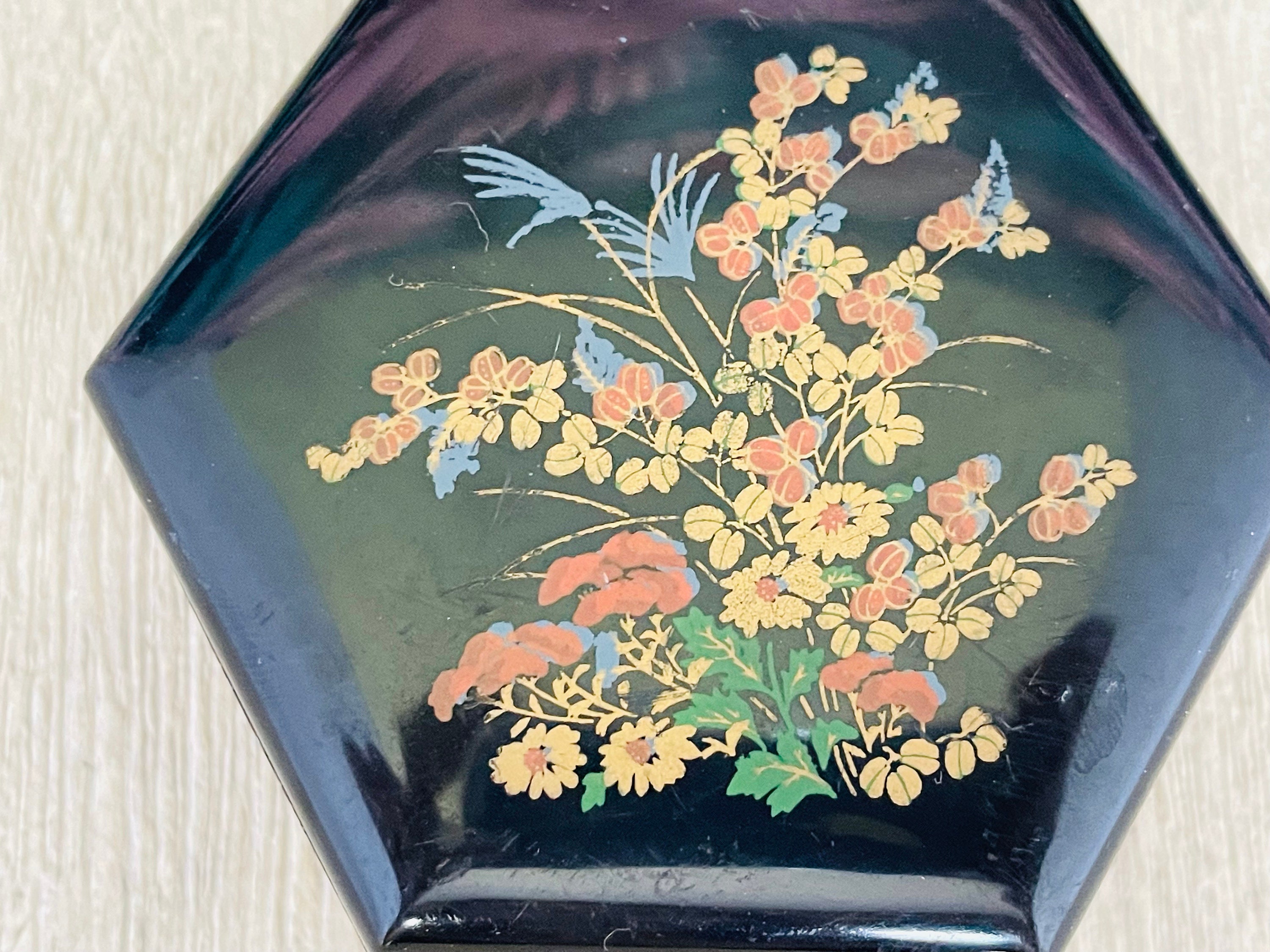 小さな黒い六角形の小物入れ – 花柄のプラスチック - Etsy 日本