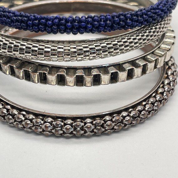 Instant Bangle Stack - Silver and Blue Narrow Met… - image 10