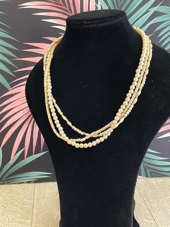 Multi strand faux pearl necklace - Vintage beaded… - image 9