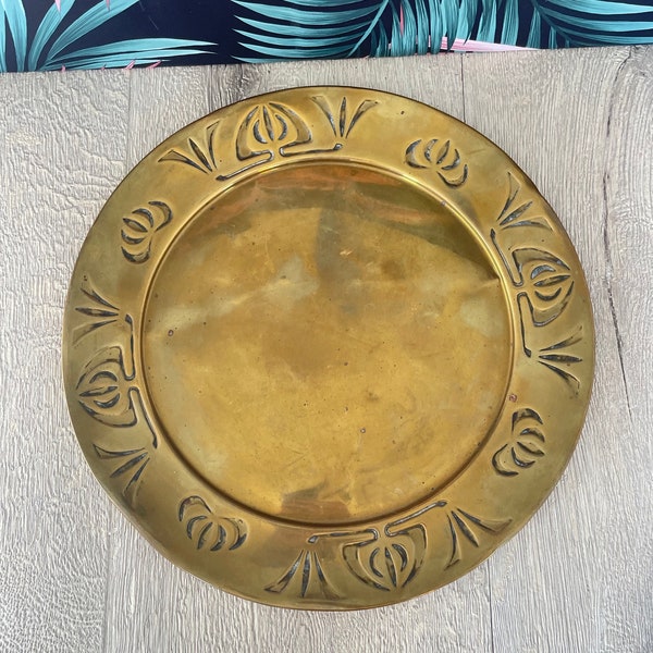 Art Nouveau / Arts and Crafts era brass small charger plate or change tray