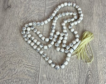 White and blue mala  prayer beads - set of 99 beads with  tassels - vintage worry beads