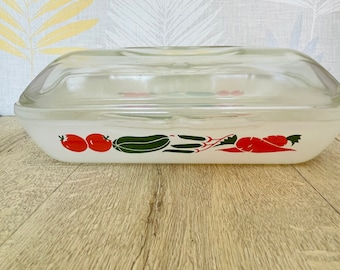 Vegetable spacesaver casserole dish -  phoenix glass rectangular baking dish - glass lasagne pan - Pyrex style cookware