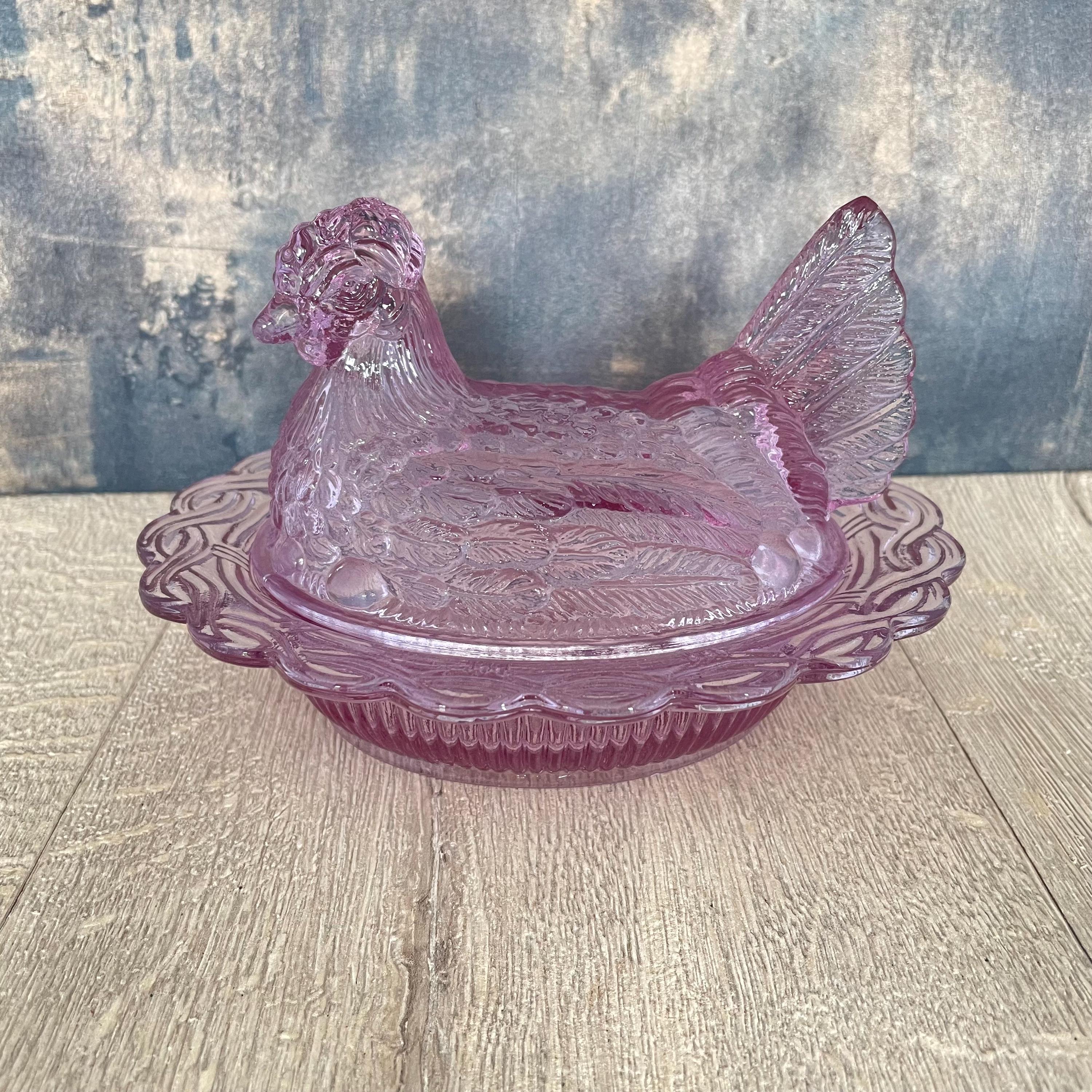 Mosser Glass Hen on Nest – Lavender Ice Collectible Pressed Glass