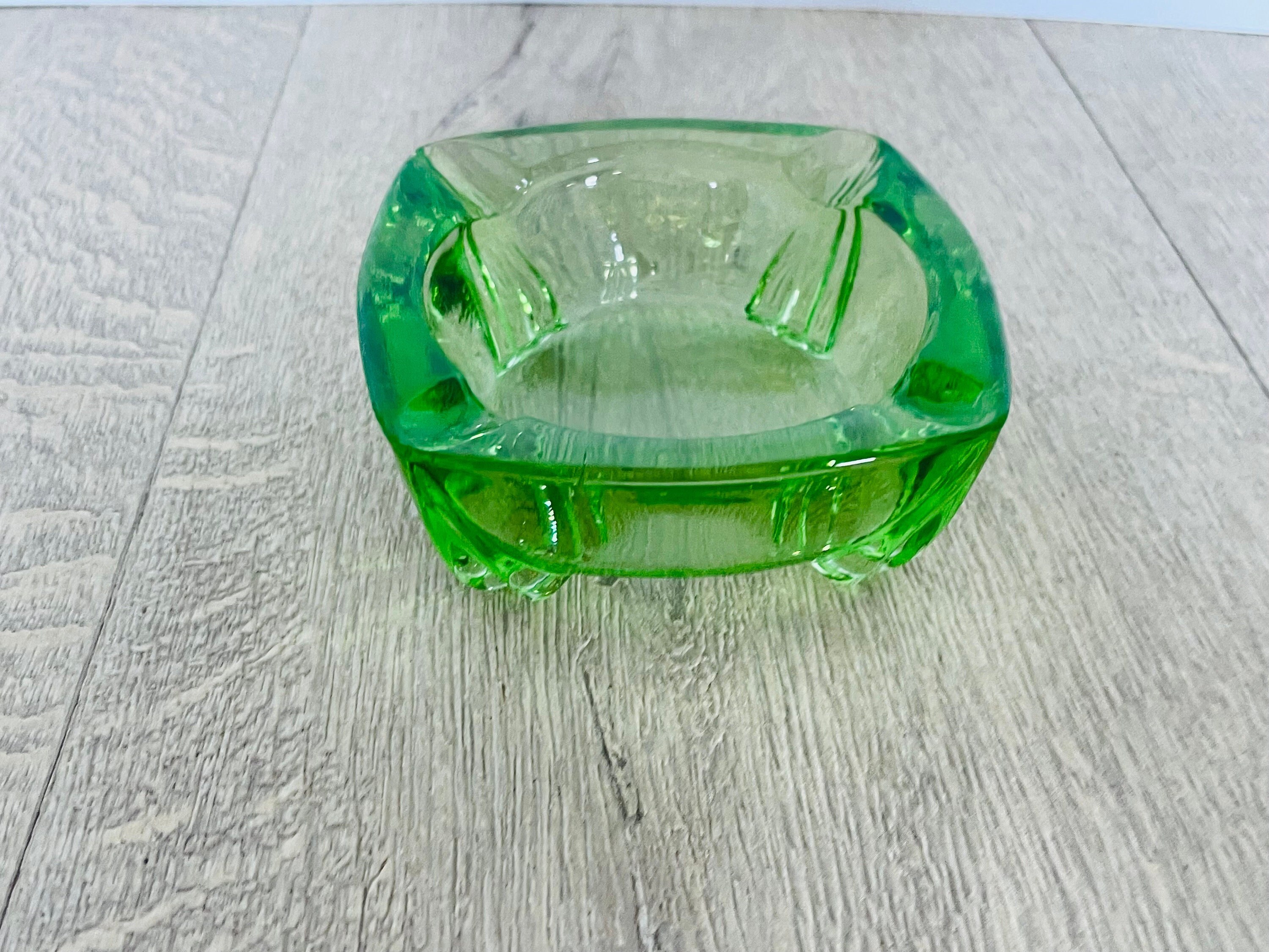 Mid Century Modern Lime Green Glass Ashtray - Duncan & Miller