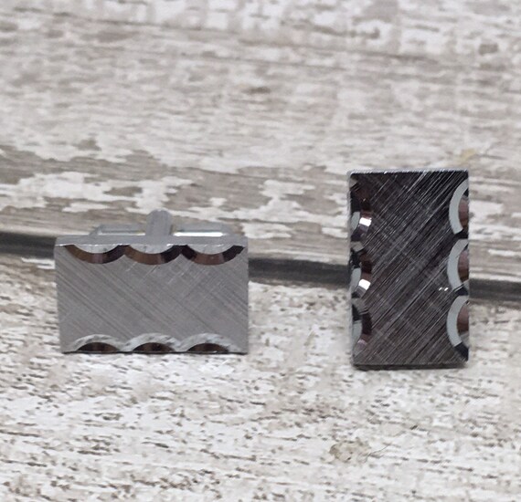 Rectangular silver engraved cuff links - silver c… - image 7