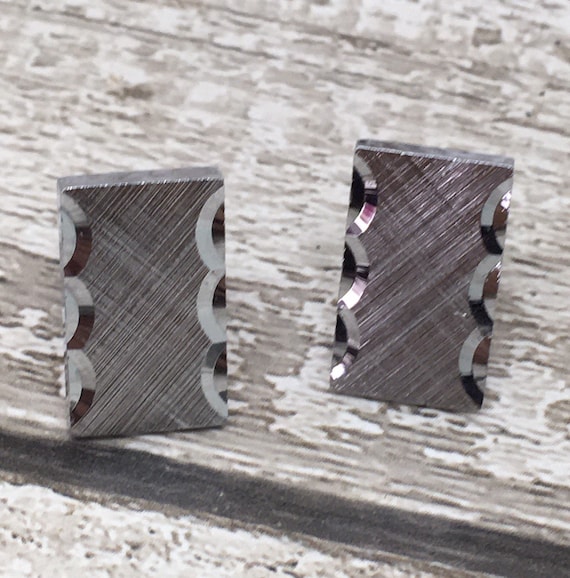 Rectangular silver engraved cuff links - silver c… - image 1