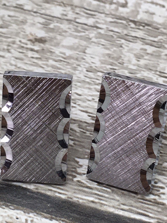Rectangular silver engraved cuff links - silver c… - image 9