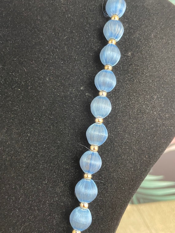 Sky blue opera length necklace - vintage  blue sa… - image 10