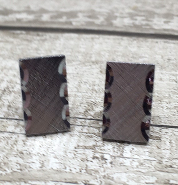 Rectangular silver engraved cuff links - silver c… - image 8