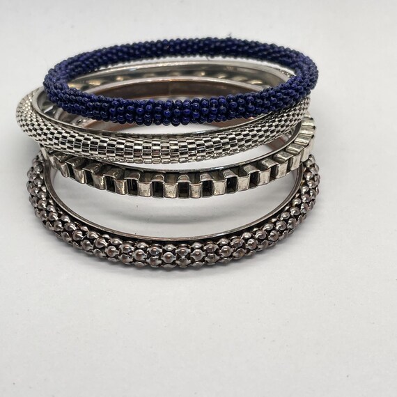 Instant Bangle Stack - Silver and Blue Narrow Met… - image 7