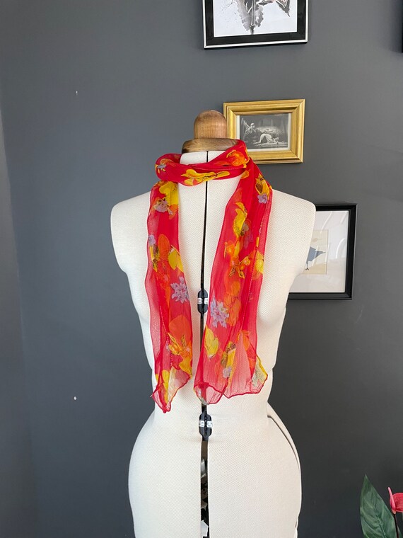 Rectangular red orange and lemon pattern  scarf -… - image 9