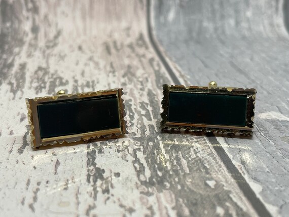 Gold and black rectangular cuff links - vintage g… - image 7