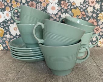 Woods Ware 'beryl' Pattern Mint Green Expresso Coffee Cups and