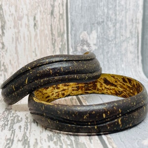 Vintage bangle set - carved coconut shell -   tiki style bracelets