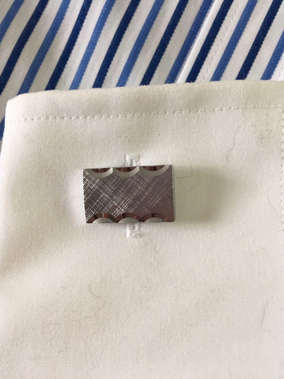Rectangular silver engraved cuff links - silver c… - image 3