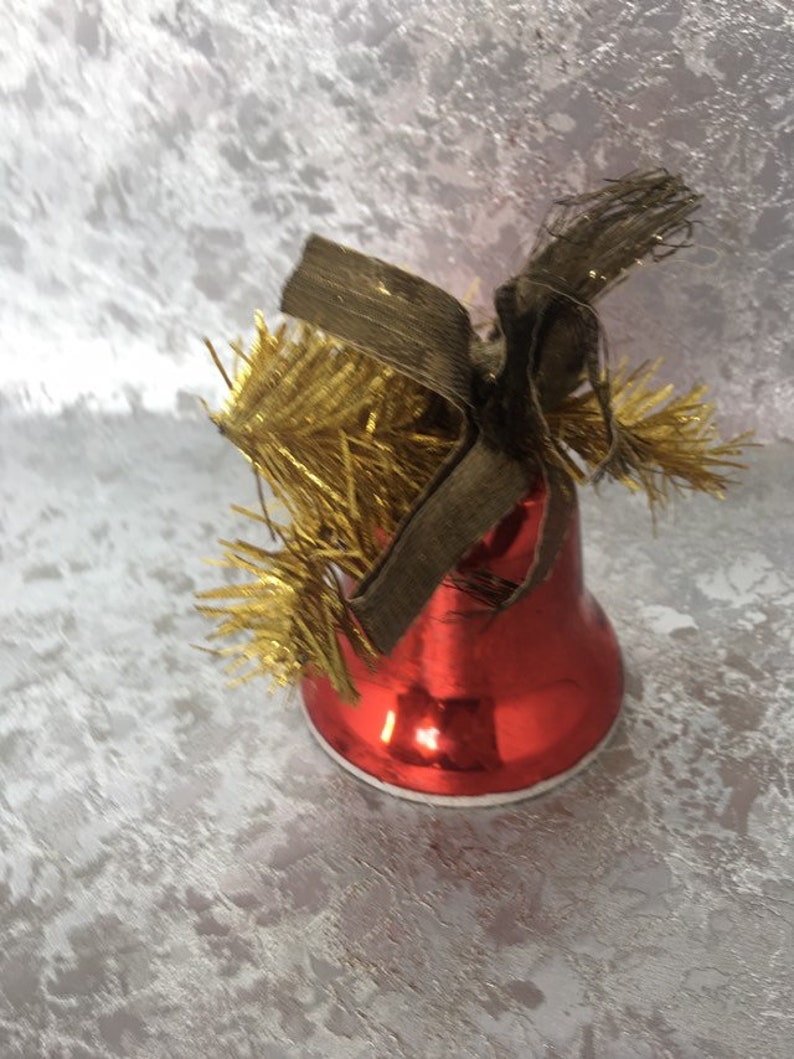 Christmas bell red plastic bell with gold tinsel | Etsy