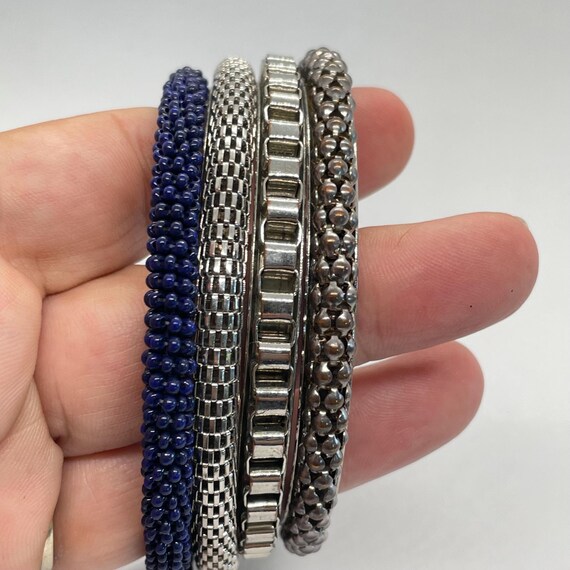 Instant Bangle Stack - Silver and Blue Narrow Met… - image 8