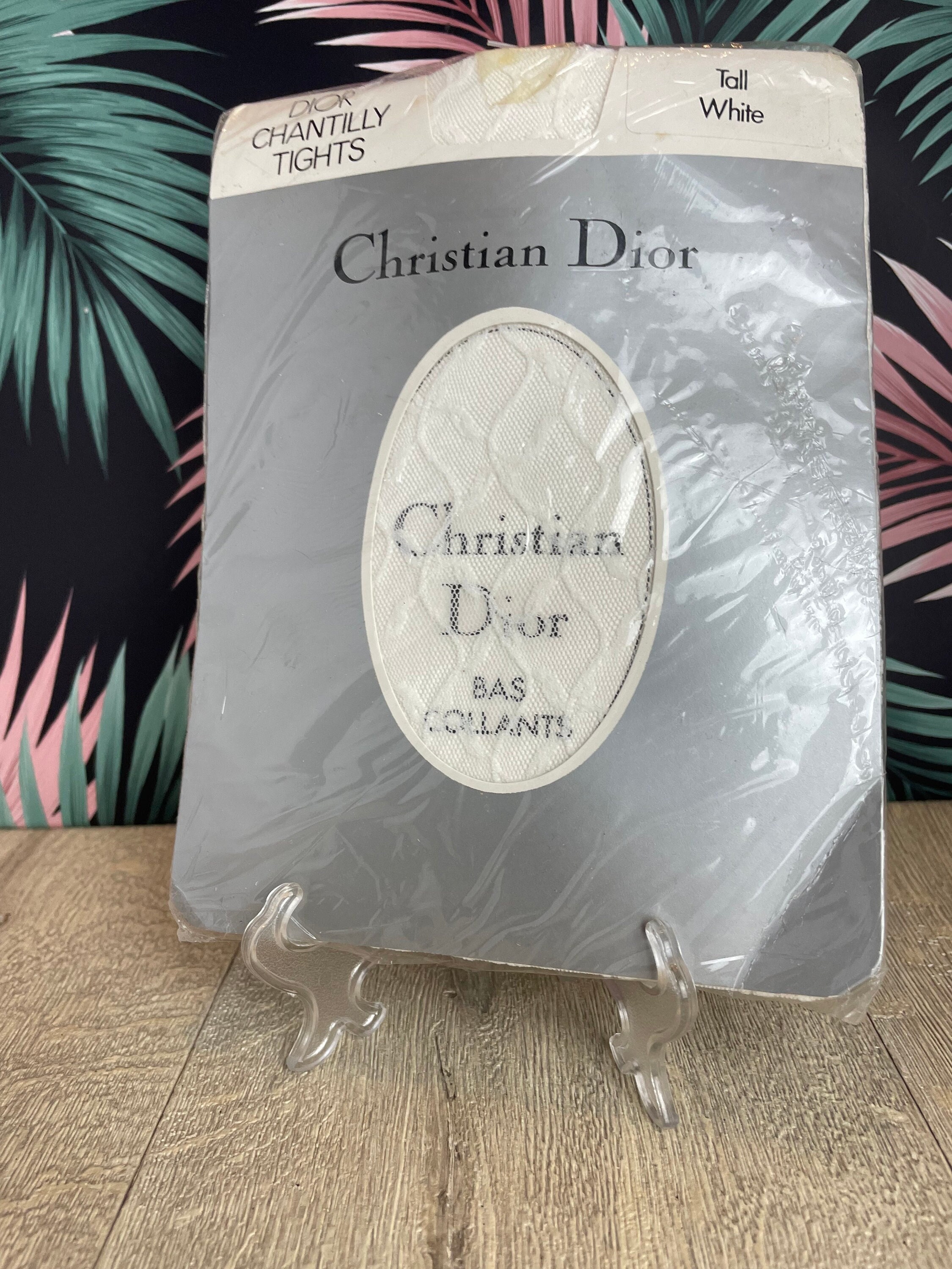 Christian Dior white Chantilly lace tights - Vintage hosiery in packet size  tall