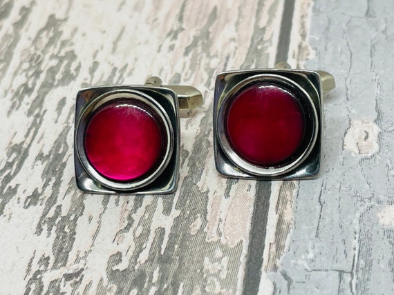 Mid century modern ruby red moonglow cuff links -… - image 9