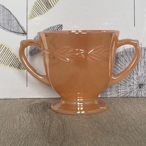 Fire King Peach Lustre Sugar Bowl - Laurel Leaf Iridescent Glass