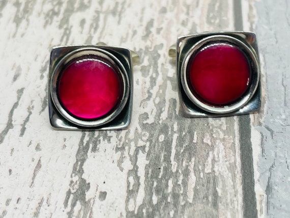 Mid century modern ruby red moonglow cuff links -… - image 8