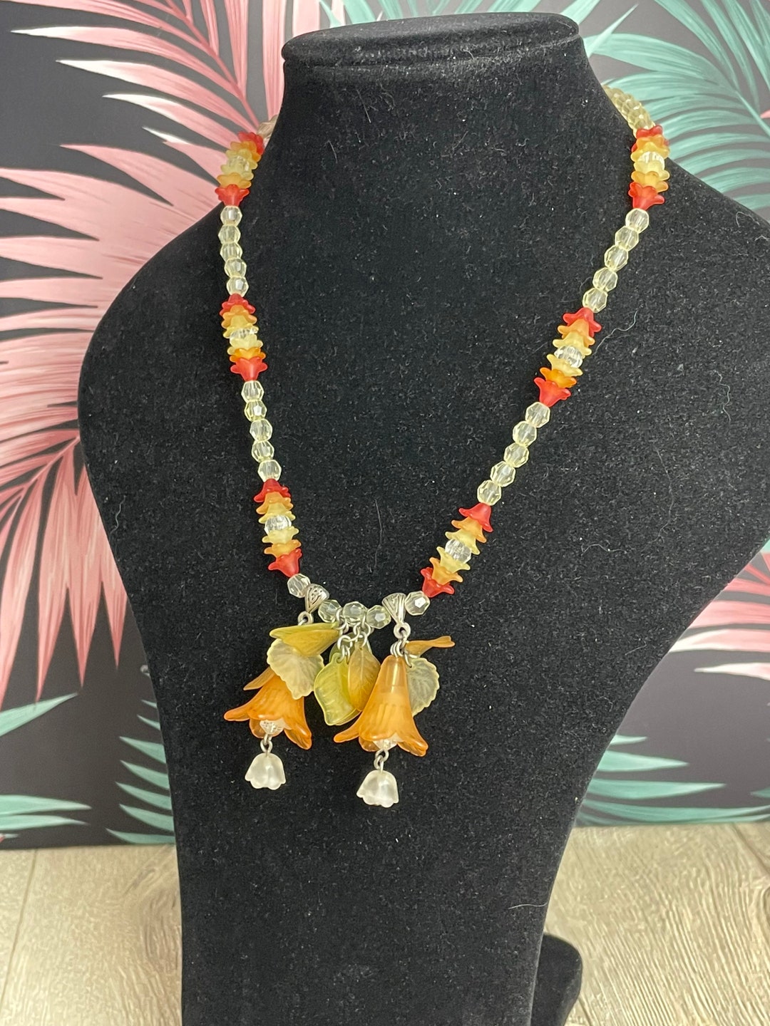 Retro Plastic Flower Necklace for Women in Fall Colours Etsy