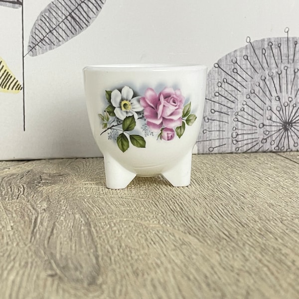 Arcopal  dog rose egg cup - Vintage French Pyrex egg cup with wild rose flower pattern