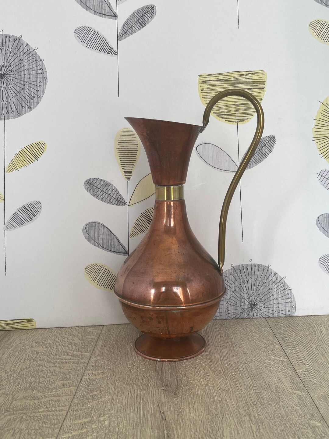 Vintage Copper Jug Vase – Retro Flower Pitcher With Brass Handle ...