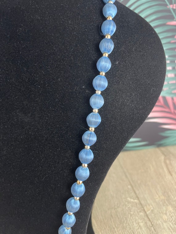 Sky blue opera length necklace - vintage  blue sa… - image 8