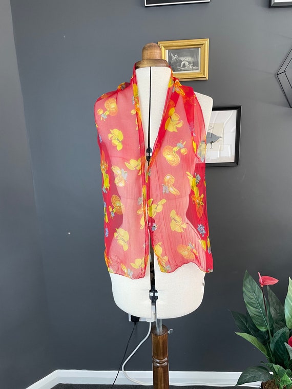 Rectangular red orange and lemon pattern  scarf -… - image 3