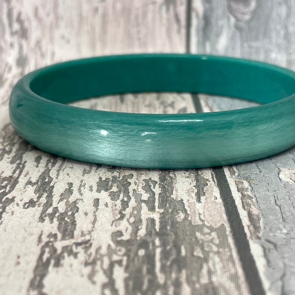 Moonglow aqua blue plastic bangle - midi width  retro bracelet for women