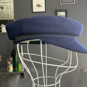 Navy Blue Vintage Breton Cap Hat for Women With Brocade Trim