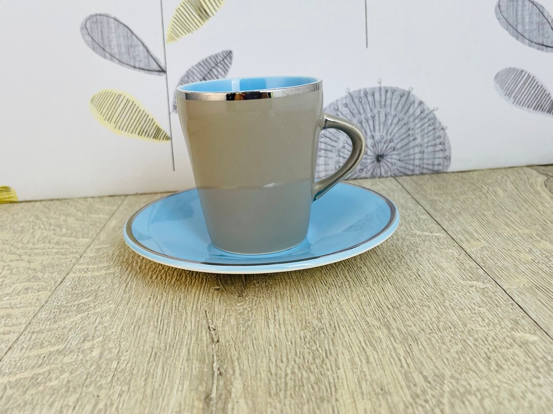 Palissy Espresso Coffee Cup Small Blue and Grey Demitasse Cup and