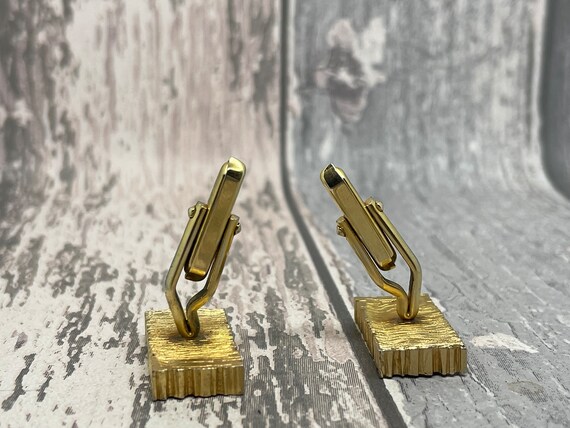 Gold and black rectangular cuff links - vintage g… - image 6