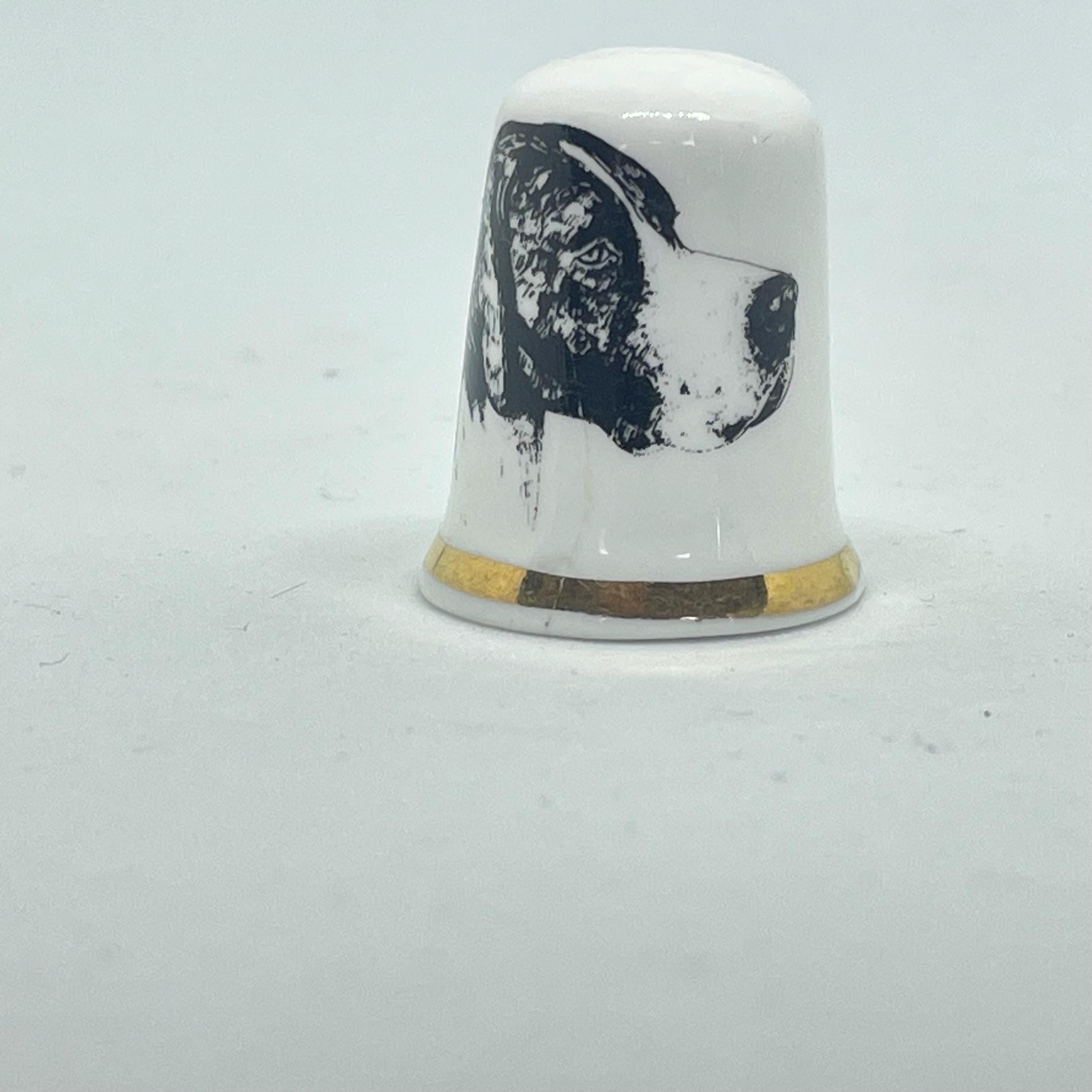 Vintage Bone China Thimble – Black & White Springer Spaniel Dog