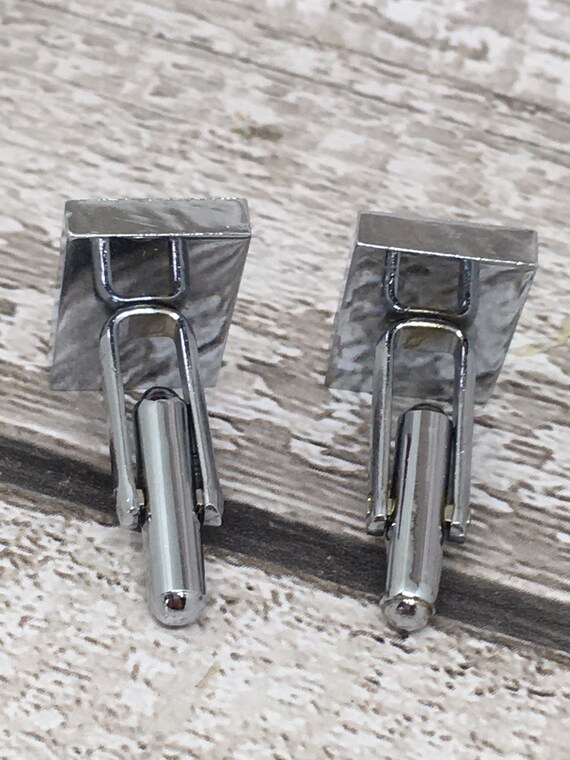 Rectangular silver engraved cuff links - silver c… - image 6