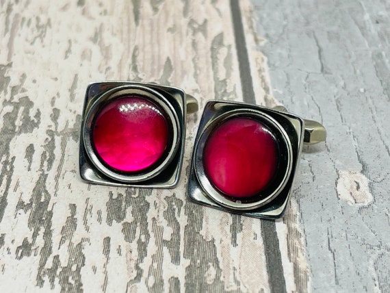 Mid century modern ruby red moonglow cuff links -… - image 1