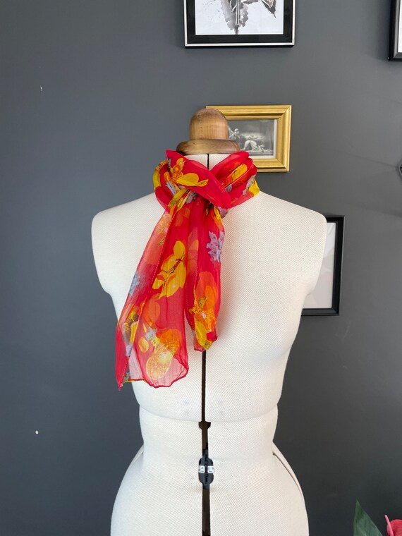Rectangular red orange and lemon pattern  scarf -… - image 1
