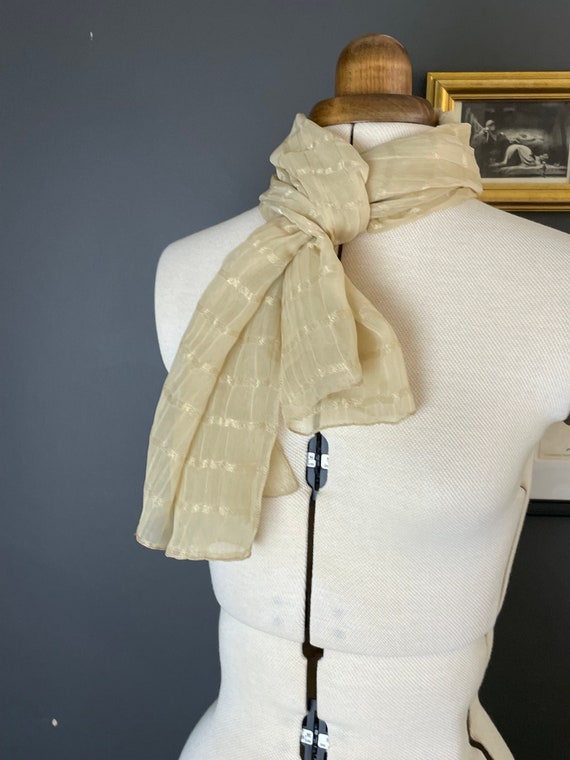 Beige and gold rectangular stripe pattern scarf - image 5