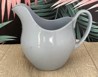Mid-Century Pale Blue Milk Jug – Vintage English Creamer with Faded Silver Rim