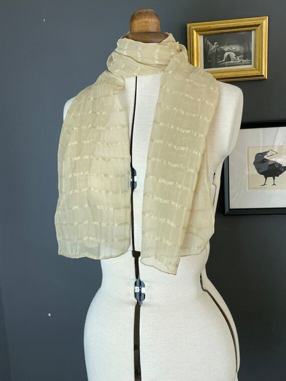 Beige and gold rectangular stripe pattern scarf - image 1