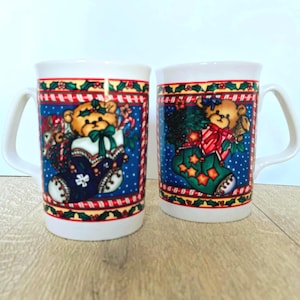 Pair of vintage Christmas teddy bear mugs