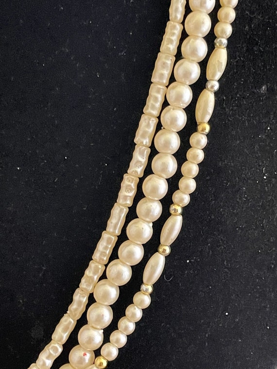 Multi strand faux pearl necklace - Vintage beaded… - image 8